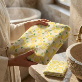Vintage Mediterranean Yellow Lemon Pattern バスタオルセット