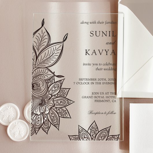 Vintage Mehendi Henna Indian Wedding Invitation アクリル招待状