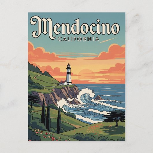 Vintage Mendocino California Travel ポストカード (正面)