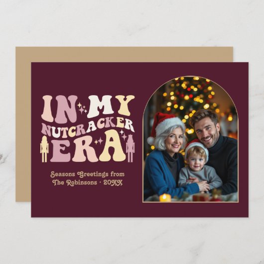 Vintage Merlot My Nutcracker Era Christmas Photo シーズンカード (正面/裏面)