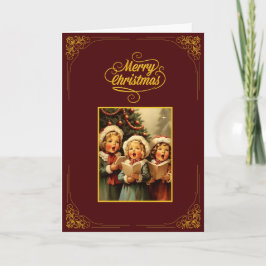 Vintage Merry Christmas Card with Singing Children カード