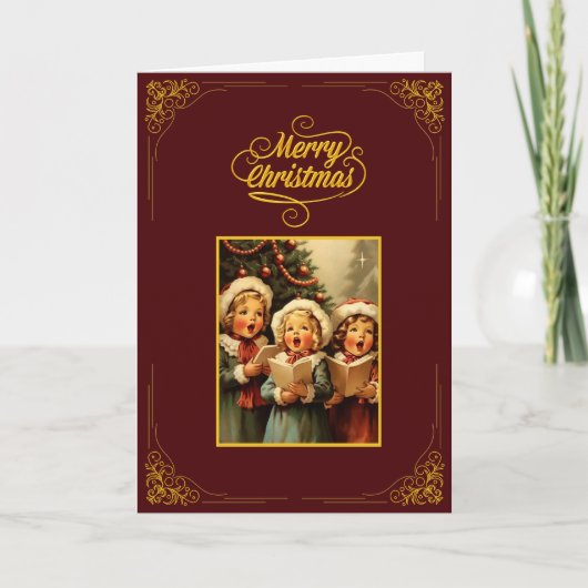 Vintage Merry Christmas Card with Singing Children カード (正面)
