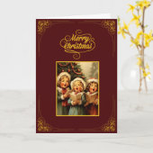Vintage Merry Christmas Card with Singing Children カード (黄色い花)