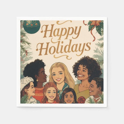 Vintage Merry Christmas Family New Year Message スタンダードカクテルナプキン (正面)