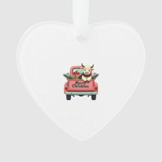 Vintage Merry Christmas Highland Cow in Pink Farm  オーナメント
