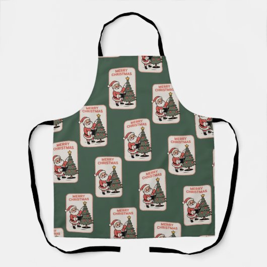 Vintage Merry Christmas Holiday Santa Reading  エプロン (正面)