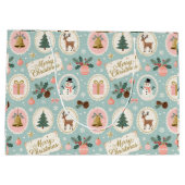 Vintage Merry Christmas Pattern Wrapping Paper ラージペーパーバッグ (裏面)