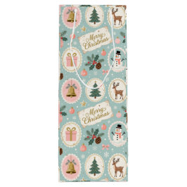 Vintage Merry Christmas Pattern Wrapping Paper ワインギフトバッグ