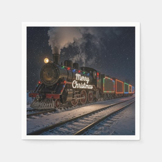 Vintage Merry Christmas Train In Snow スタンダードカクテルナプキン (正面)