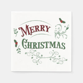 Vintage Merry Christmas Typography スタンダードカクテルナプキン