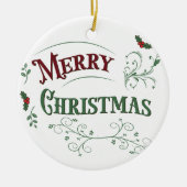 Vintage Merry Christmas Typography セラミックオーナメント (正面)