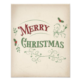 Vintage Merry Christmas Typography フォトプリント
