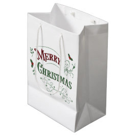 Vintage Merry Christmas Typography ミディアムペーパーバッグ