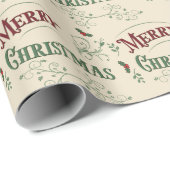 Vintage Merry Christmas Typography ラッピングペーパー (ロールコーナー)