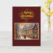 Vintage Merry Christmas with Snowy Town Card カード (黄色い花)