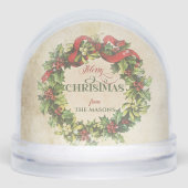 Vintage Merry Christmas Wreath Photo Snow Globe (正面)
