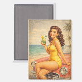 Vintage Miami Beach Pin-Up Girl Magnet マグネット (正面/裏面)