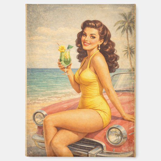Vintage Miami Beach Pin-Up Girl Magnet マグネット (正面)