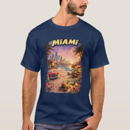 Vintage Miami Beach Sunset Retro Travel T-Shirt Tシャツ