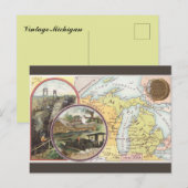 Vintage Michigan Map ポストカード (正面/裏面)