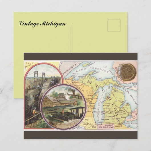 Vintage Michigan Map ポストカード (正面/裏面)