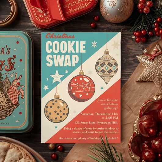 Vintage Mid-Century Christmas Cookie Swap  招待状