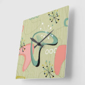 Vintage Mid Century Modern Sputnik Pink Green スクエア壁時計 (傾斜)
