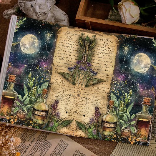 Vintage Midnight Apothecary Script Scrapbook Paper