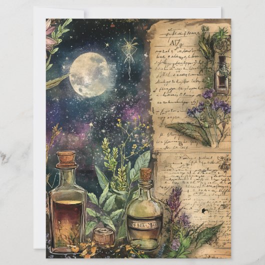 Vintage Midnight Apothecary Script Scrapbook Paper (正面)