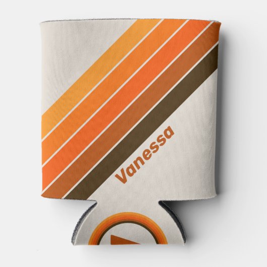 Vintage Midnight Sunrise Stripes with Name 缶クーラー (正面)