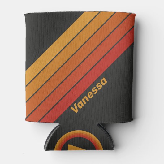 Vintage Midnight Sunset Stripes with Name 缶クーラー (正面)