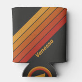 Vintage Midnight Sunset Stripes with Name 缶クーラー (裏面)