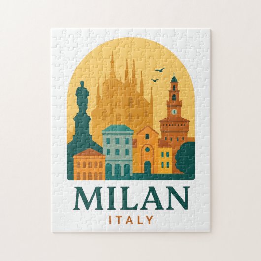 Vintage Milan Italy Travel | Retro Duomo ジグソーパズル (縦)