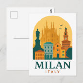 Vintage Milan Italy Travel | Retro Duomo ポストカード (正面/裏面)