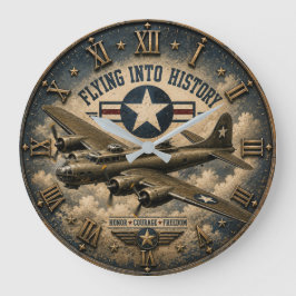 Vintage Military Bomber Airplane Gift ラージ壁時計