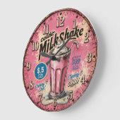 Vintage Milkshake Retro Diner Kitchen ラージ壁時計 (傾斜)