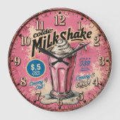 Vintage Milkshake Retro Diner Kitchen ラージ壁時計 (正面)