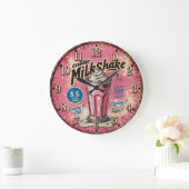 Vintage Milkshake Retro Diner Kitchen ラージ壁時計 (ホーム)