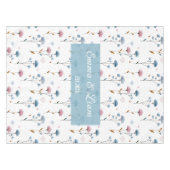 Vintage Minimal Blue and Pink Floral Personalized テーブルクロス (正面(横))