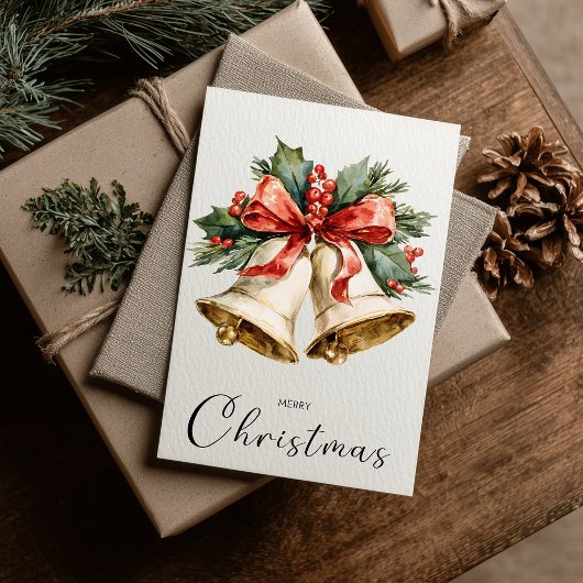 Vintage Minimalist Merry Christmas Bells シーズンカード