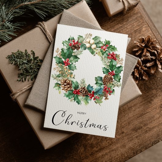 Vintage Minimalist Merry Christmas Wreath シーズンカード