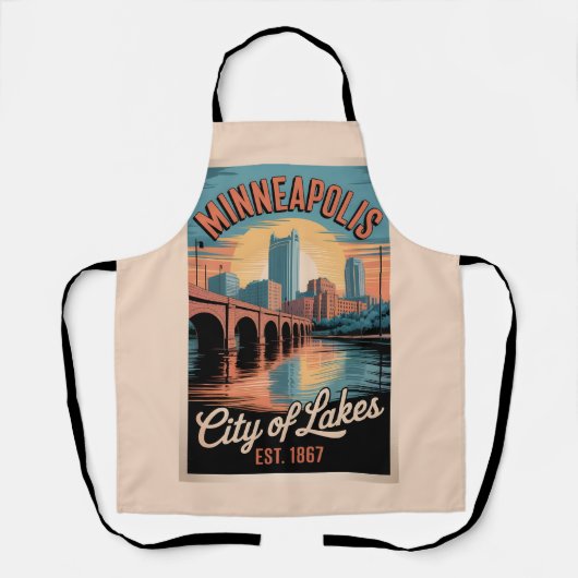 Vintage Minneapolis Minnesota Retro Travel Poster  エプロン (正面)