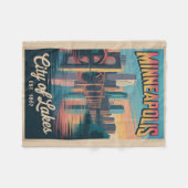 Vintage Minneapolis Minnesota Retro Travel Poster  フリースブランケット (正面(横))
