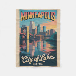 Vintage Minneapolis Minnesota Retro Travel Poster  フリースブランケット