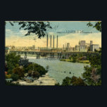 Vintage Minneapolis Minnesota River Skyline Poster ポスター<br><div class="desc">This is a reproduction of a vintage turn of the century postcard depicting a view of the Minneapolis MN skyline looking out over the Mississippi River at the flour mills which were such an important part of Minneapolis history. This is a perfect vintage art poster for those who want an...</div>
