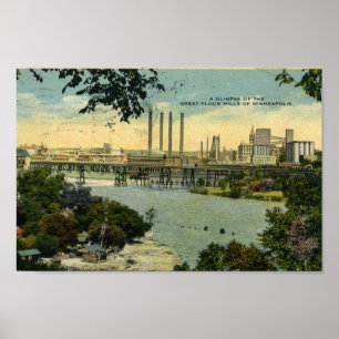 Vintage Minneapolis Minnesota River Skyline Poster ポスター