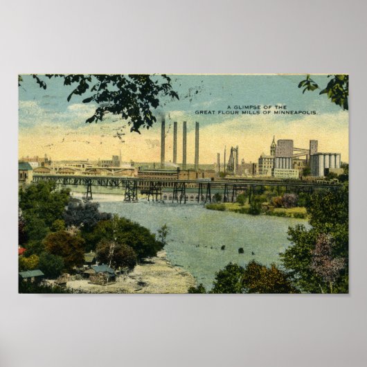 Vintage Minneapolis Minnesota River Skyline Poster ポスター (正面)