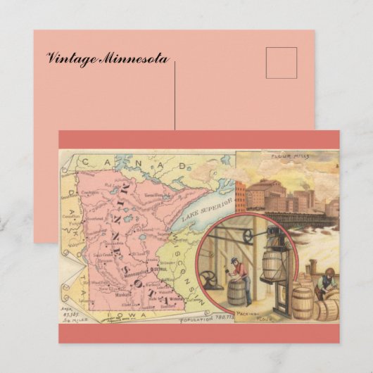 Vintage Minnesota Map ポストカード (正面/裏面)