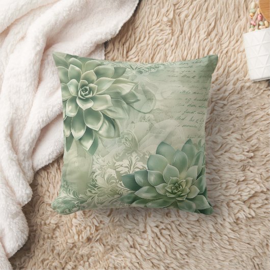 Vintage Mint Green Botanical Floral (2) クッション (ブランケット)