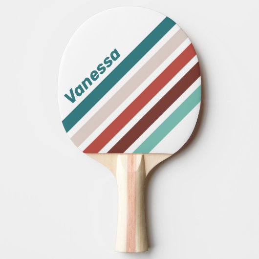 Vintage Mint Rainbow Angled Striping with Name 卓球ラケット (正面)